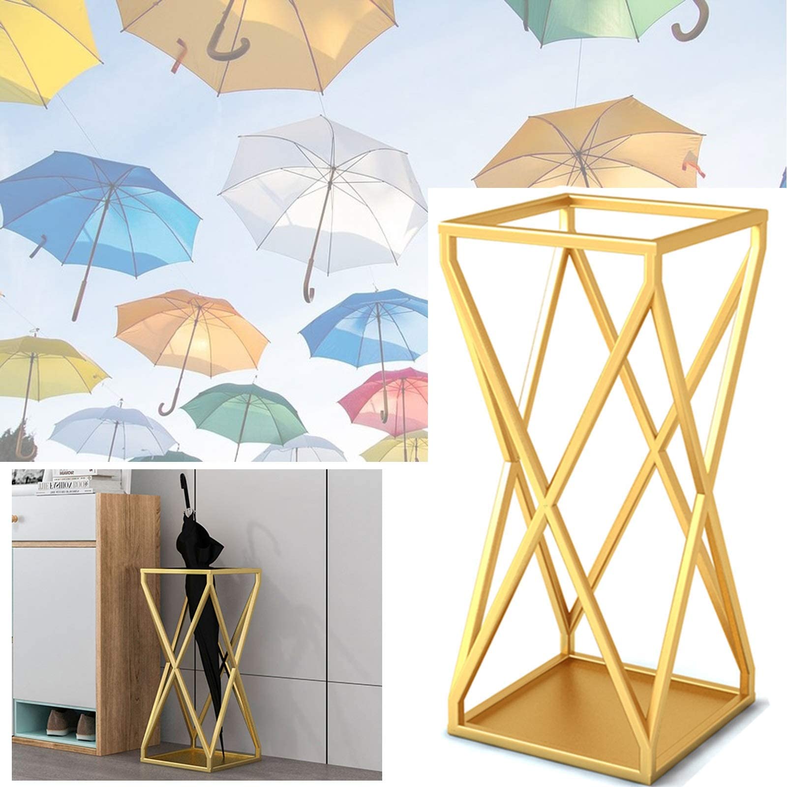 Amazon｜金属製傘立て、金色25 X 25 X 58 cm、傘立て、幾何学図形